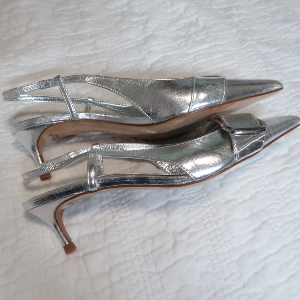 ZARA Silver Metallic Kitten Heel Shoes 39 - Picture 12 of 12